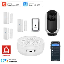 

DPK6 Wireless WIFI Home Security Alarm System Alexa Google Tuya Smart Life APP With Door Senosr Doorbell Privacy Mode Camera PTZ
