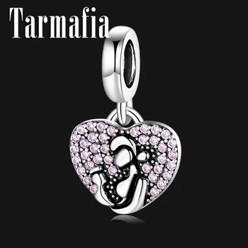 

New 925 Sterling Silver Great mother Pink CZ Heart Pendant Beads fit Original Women Charm Bracelets DIY Jewelry Mother's Gifts