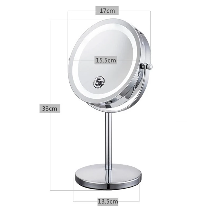 Espelho com Luz Graus de Rotação Ampliação Inchmakeup 360 Dupla Face Metal Desktop Espelho Cosmético 5x10x 7 Led 7 High Quality Beleza e saúde