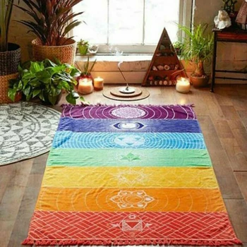 

Yoga Beach Towel Pilates Workout Mat Rainbow Non Slip Polyester Gift New