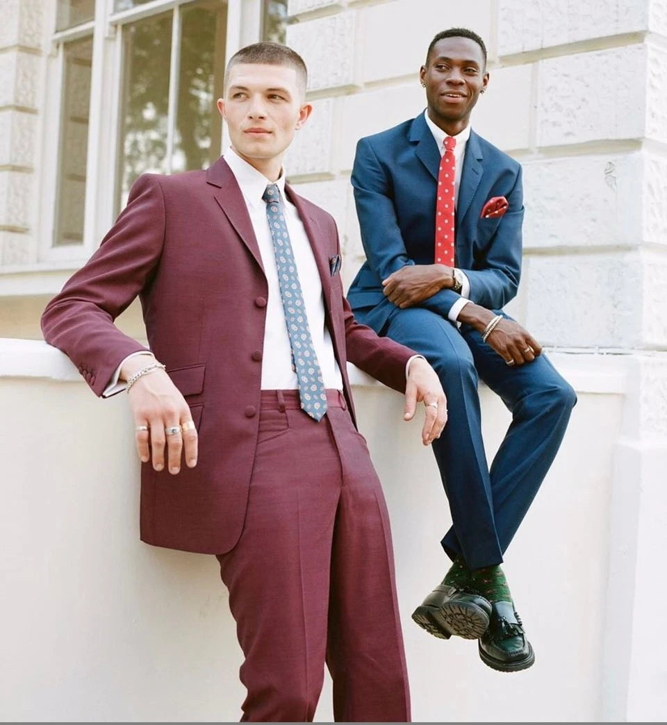 Костюм мужской бордовый из 2 предметов свадебный костюм с 3 пуговицами брюки