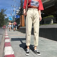 Белые джинсы с высокой талией, женские свободные винтажные шаровары, джинсы для бойфрендов, женские шикарные свободные черные джинсы размера плюс, повседневные штаны