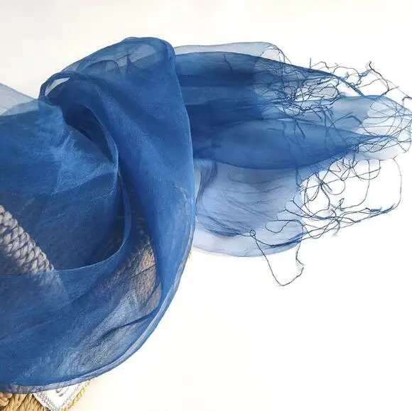 100% Pure Silk Scarf Women Soild Noble Blue Color Silk Scarf Fashion Female Plain Shawl Long Scarf For Laides 4