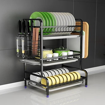 

304 Stainless Steel Kitchen Dish Rack Drain Rack To Dry The Tableware Dishes Plate Drain Cupboard Storage Box Shelf 2 Layers