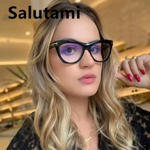 Винтажные большие круглые прозрачные очки кошачий глаз для женщин, Брендовые женские очки с принтом буквы т, компьютерные большие тени с черным цветком