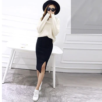 

New Women Bodycon Skirts Spring Autumn Sides Split Sexy Ladies Skirts Female Casual Pencil High Waist mid-calf Skirts For Female