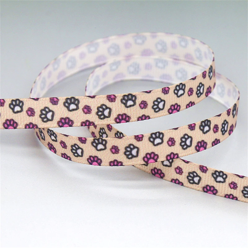 DHK 3/8'' 5yards Dog Bone Paw Printed Grosgrain Ribbon Accessory Hairbow Headwear DIY Decoration 9mm C1968