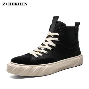 

Classics Casual Vulcanize Shoes for Men Solid Lace-Up Canvas Flat Shoes High Top Spring Autumm Boys Classics Students Sneakers