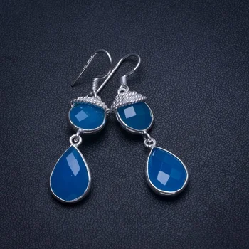 

Natural Chalcedony Handmade Indian 925 Sterling Silver Earrings 1 3/4" T4312