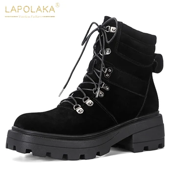 

sarairis 2020 fashion Genuine Leather luxury boots woman shoes comfortable platform chunky heels lace up ankle boots ladies