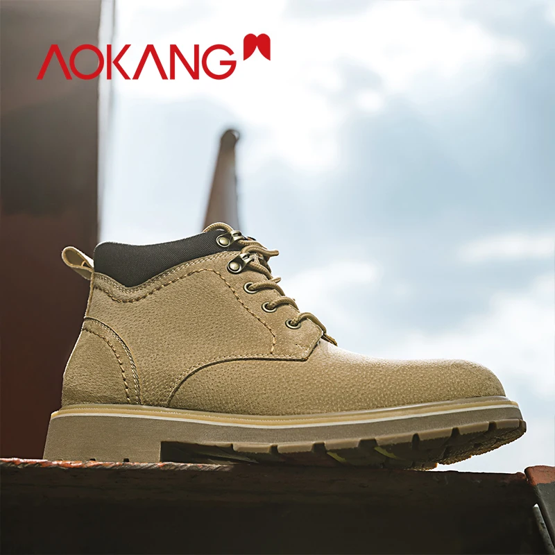 AOKANG Men's Boots Genuine Leather Warm Winter Shoes Casual Brand Snow Boots Brand Luxury Martin Ankle Boots Botas Men