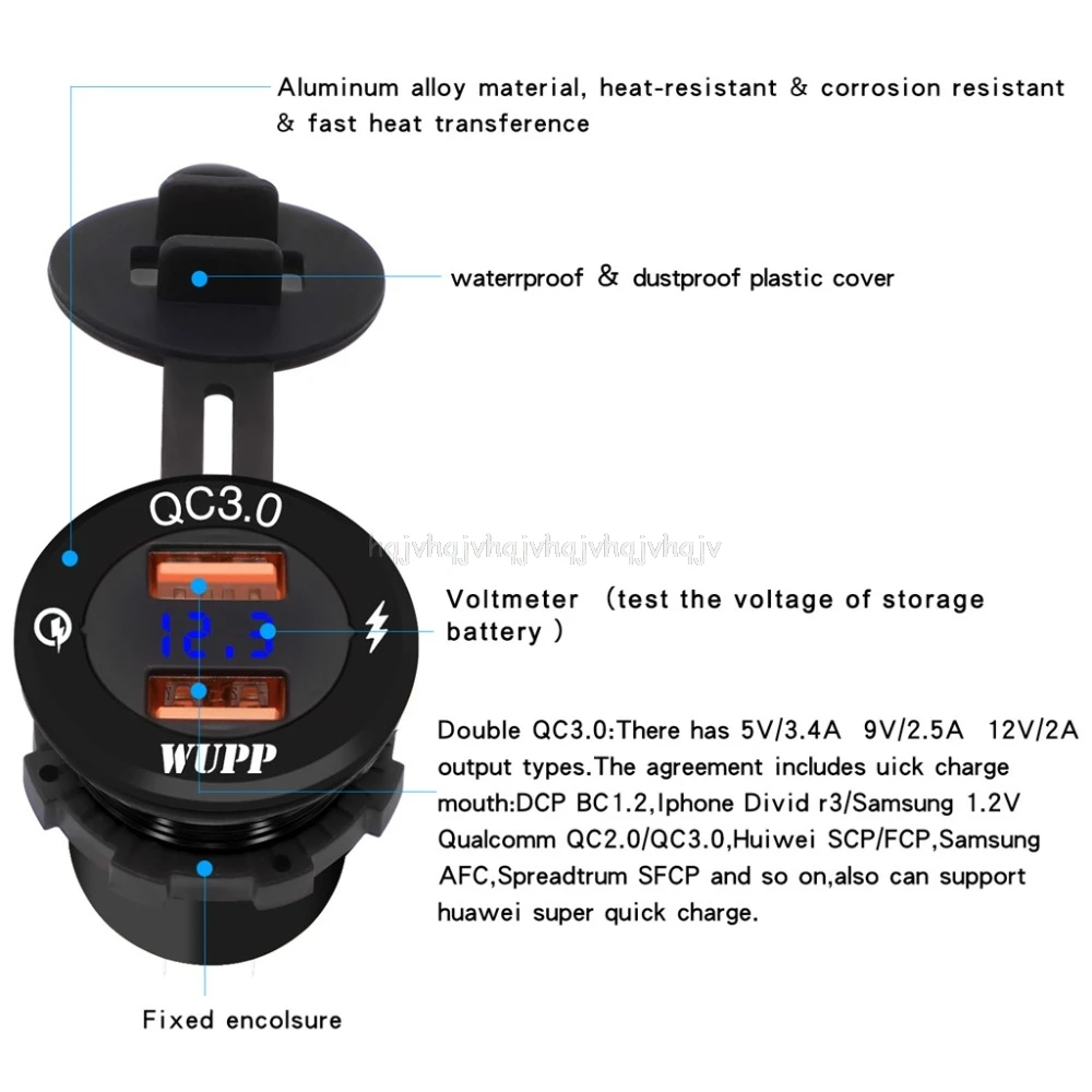 12 V/24 V Алюминий Водонепроницаемый двойной QC3.0 для быстрой зарядки с usb-портом, Зарядное устройство гнездо Мощность розетка адаптер с светодиодный вольтметр для автомобиля МОРСКОЙ лодочный мотор