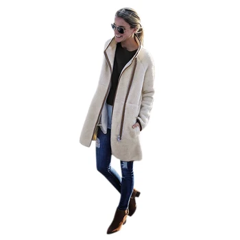 

Women Fashion Soft Warm Fluffy Sweater Jacket Coats Ladies Casual High Neck Zipper Button Cardigan Outwear Tops