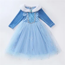EnkeliBB, зимнее бархатное платье-пачка для детей, красивые зимние платья принцессы для девочек От 3 до 8 лет, синие платья-пачки принцессы с длинными рукавами для больших детей