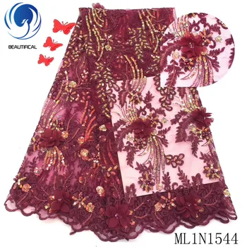 

BEAUTIFICAL Nigerian Flower Embroidery Lace Fabrics 3d with sequins High Quality african 3d laces french lace fabrics ML1N1544