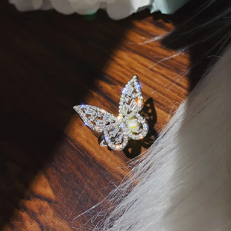 2020 New Design Fashion Jewelry Luxury Copper Inlaid Zircon Ring Opening Cute Butterfly Prom Party Ring for women