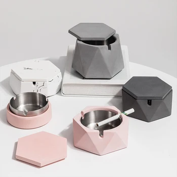 

Nordic cement ashtray creative personality trend ashtray rice fly ash home living room cute with lid ashtray LL111954