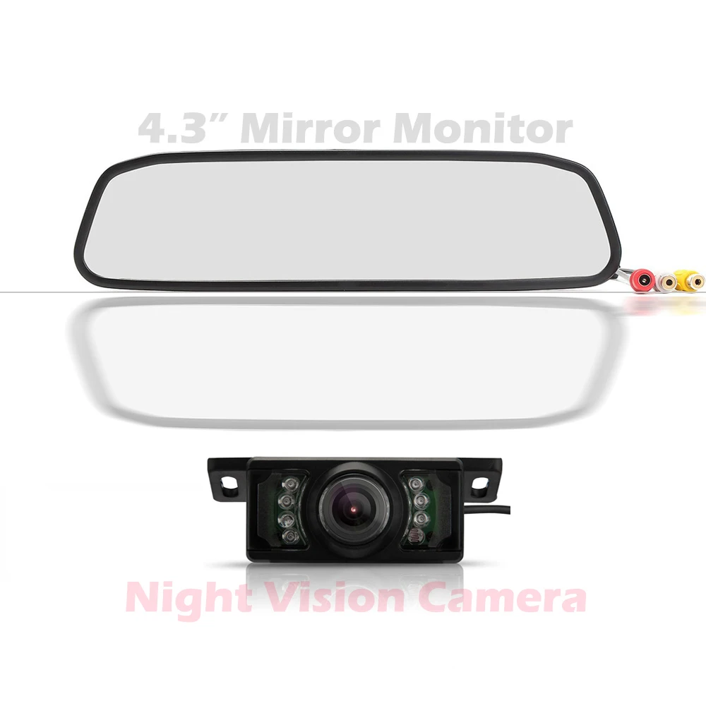 

Vehicle Rear View System with 4.3" Color Backup Mirror Monitor Reverse Display and 7 LEDs IR Night Vision Waterproof Camera