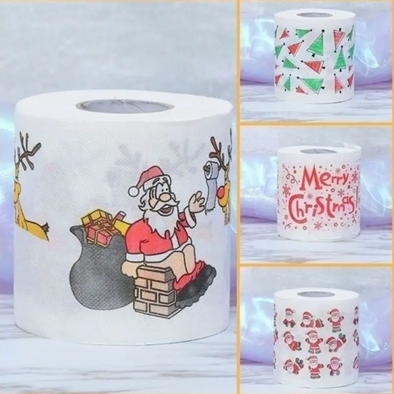 Christmas Pattern Printing Roll Toilet Paper Household Tissue Bathroom Web 3