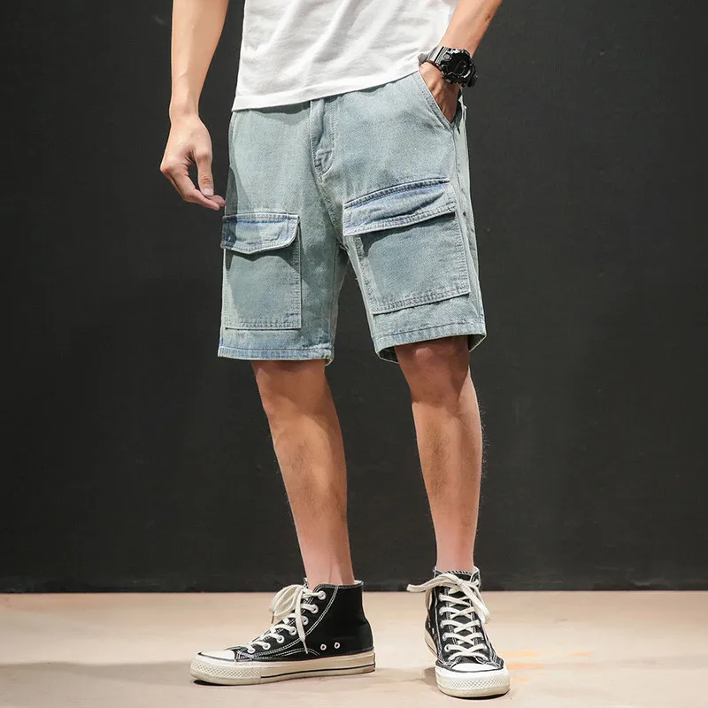 Летние пять шорты новые японские Большие размеры оснастки карман ретро джинсовые свободные шорты больше размер s M-5XL
