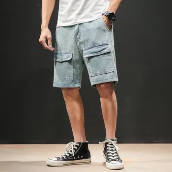 

2019 Summer Five Shorts New Japanese Large Size Tooling Pocket Retro Denim Loose Shorts More Sizes M-5XL