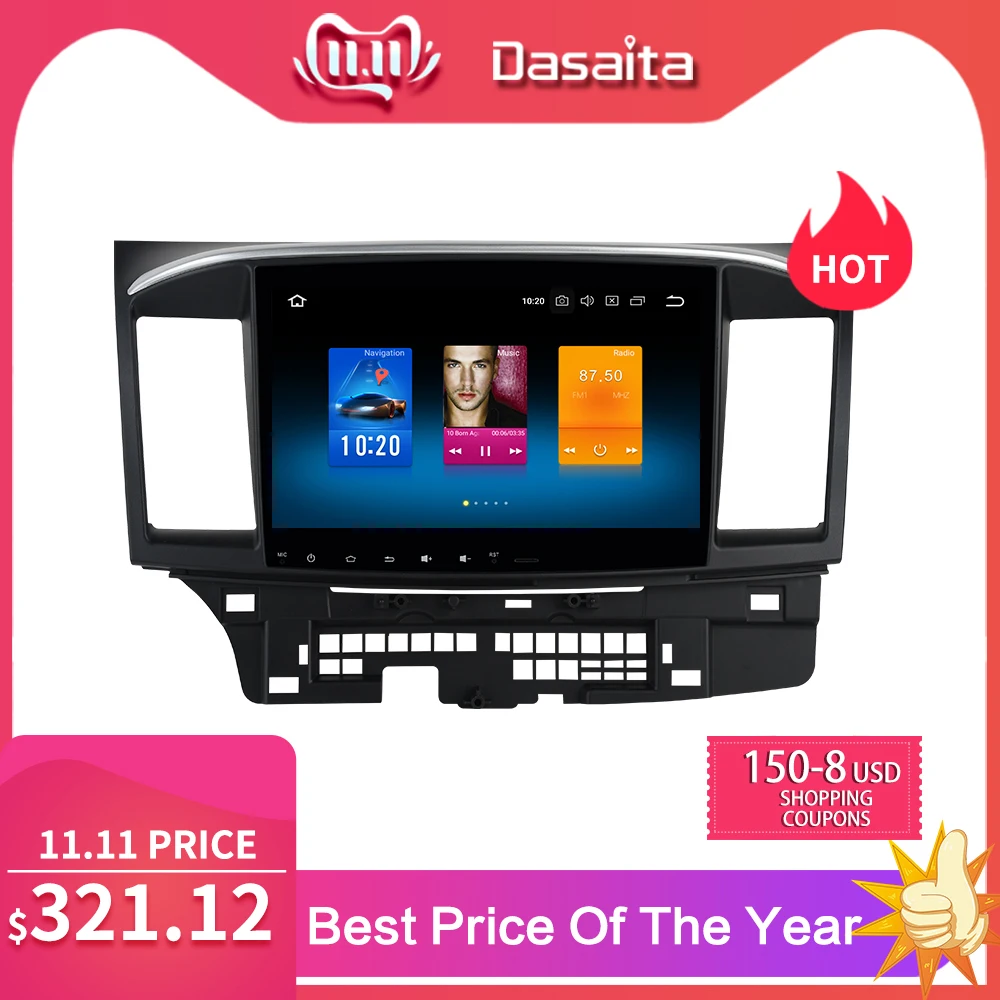 Dasaita 10,2 "Android 9,0 Автомобильный gps плеер для Mitsubishi Lancer 10 EVO с 4G + 32G Восьмиядерный Авто Стерео DVD плеер + Navi Радио мультимедиа