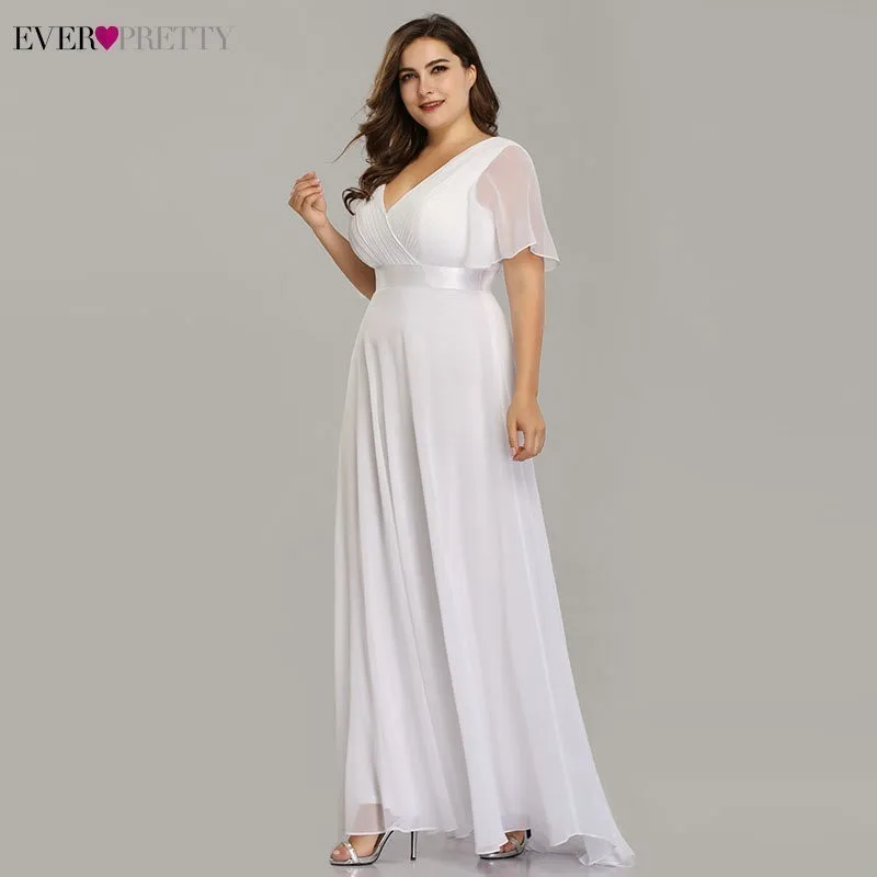 Plus Size Evening Dresses Ever Pretty V-neck Nay Blue Elegant A-line Chiffon Long Party Gowns 2020 Short Sleeve Occasion Dresses