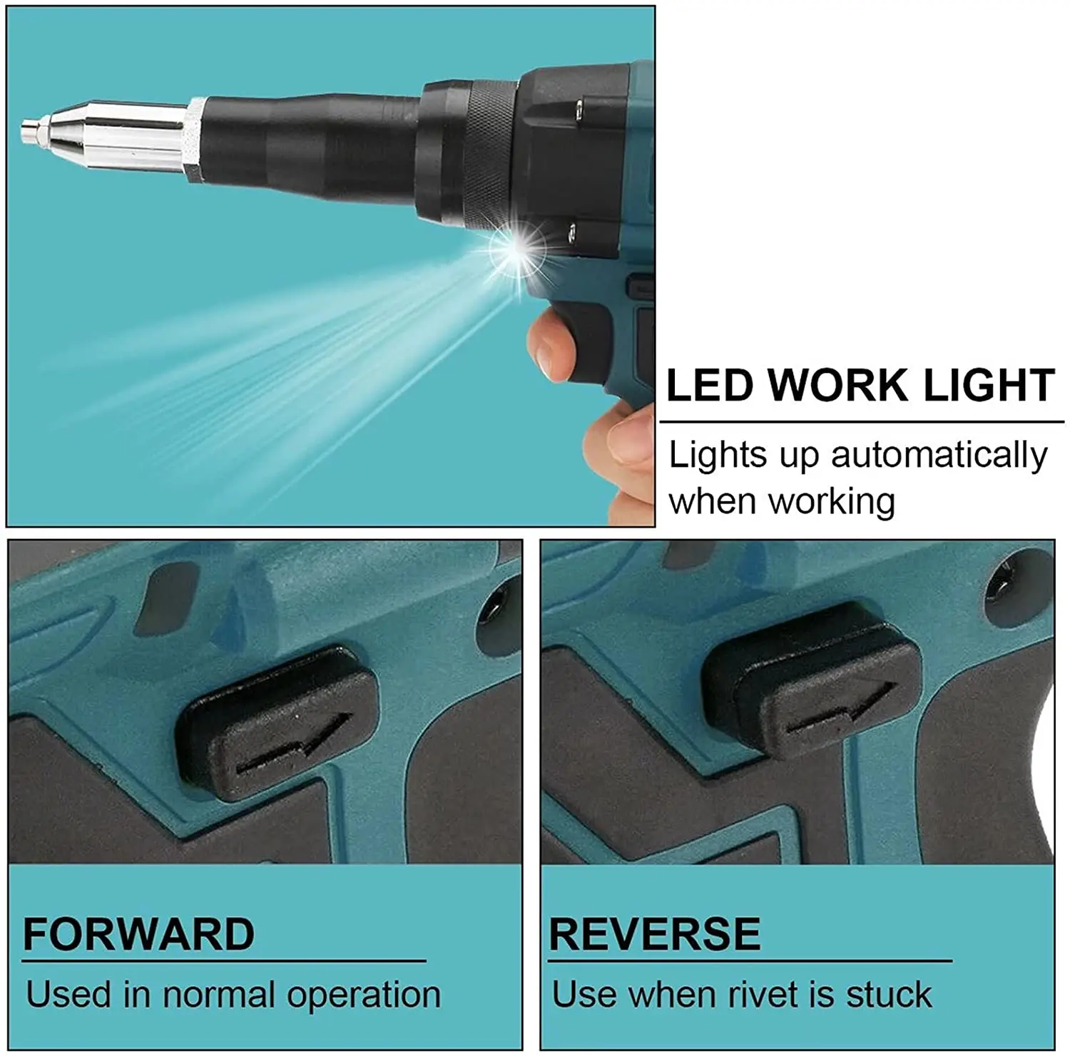 18V Brushless Electric Rivet Gun 2.4-4.8mm Cordless Rivet Nut Gun Automatic Tool With LED Light For Makita Battery