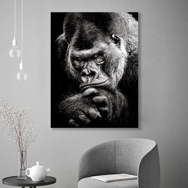Постер с животными обезьяны Ape черно-белый холст абстрактный Рисунок