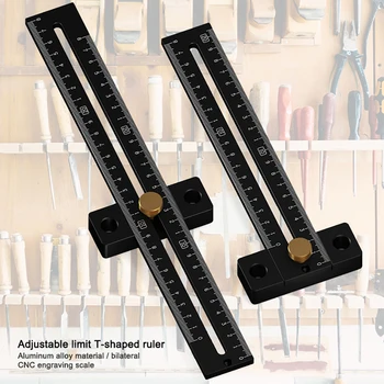 

Aluminum Alloy T Shape Woodworking Tools Carpentry Scribing Ruler Adjustable Metric Measure Scribing Ruler
