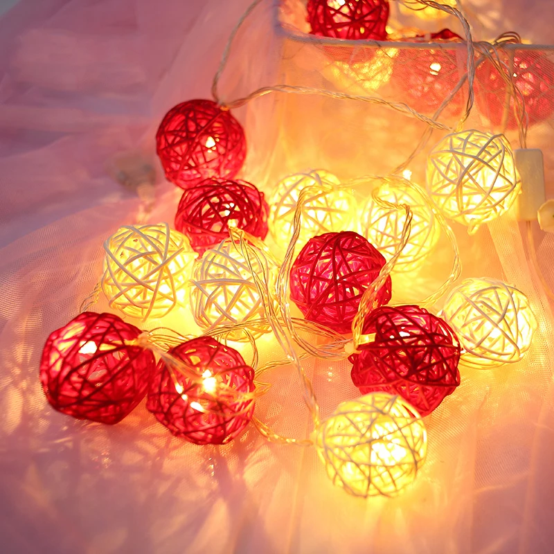 Ротанговые шары светодиодный Гирлянды Гирлянда Рождественская елка украшения сказочные Огни наружное освещение Hanukkah праздник свадьба Diwali - Испускаемый цвет: Red White