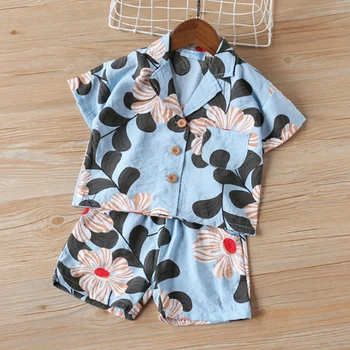

Boys Tracksuit Outfit Set Summer Style Printed Short Sleeves Top+ Shorts Pants 2Pcs Boy Kid Clothes