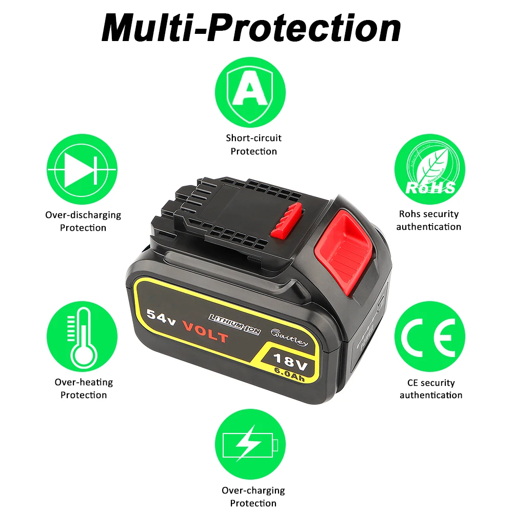 54v de Waitley 6.0ah para Baterias de Lítio 60v da Ferramenta 6000mah de Dewalt Bateria Recarregável Compatíveis - Elétrica Max xr 18v 20v - Image 3