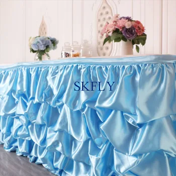 

SK002 fancy amazing custom made new wedding gathered dark purple blue gold satin table skirt