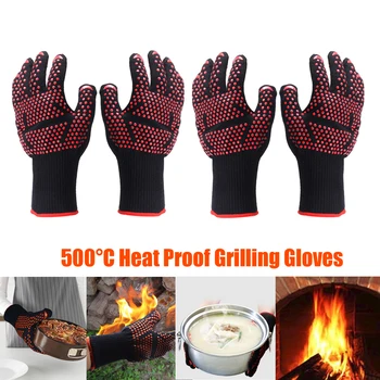 

2x Heat Resistant BBQ Oven Gloves 500 Degree Pot Holder Cooking Mitts Pair