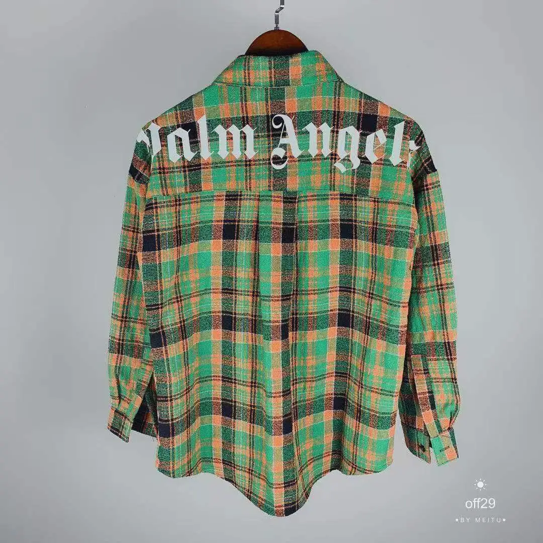 

Palm Angels Plaid Shirts Men Women Windbreaker Camouflage Homme Streetwear Bomber Palm Angel Camouflage Plaid Long Sleeve Shirt