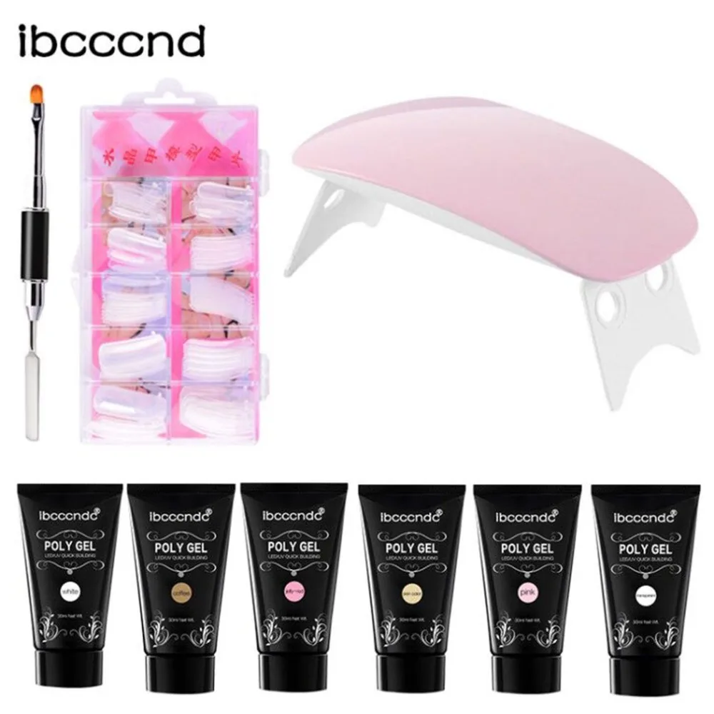 

Poly Gel Nail Extension Set 6 Bottles Nail Polish + Lamp + Dual Head Nail Brush + Tips Manicure Set Tool nails beauty women 2018