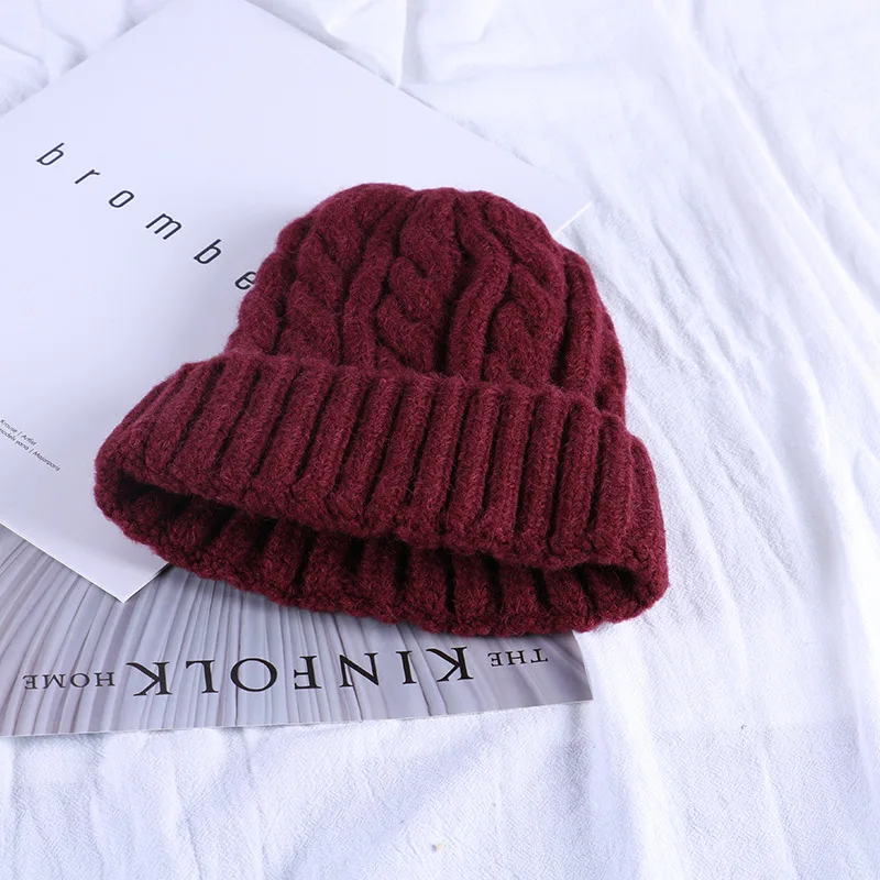 Женская шапка осень и зима карамельный цвет вязаная шерстяная шапка Модные дикие теплые головные уборы - Цвет: Wine red