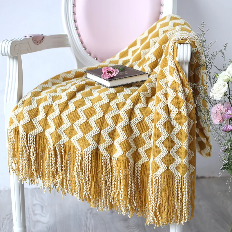 Knitted Decorative Throw Blanket with Tassel Sofa Plaid Photography Props Cobertor Manta