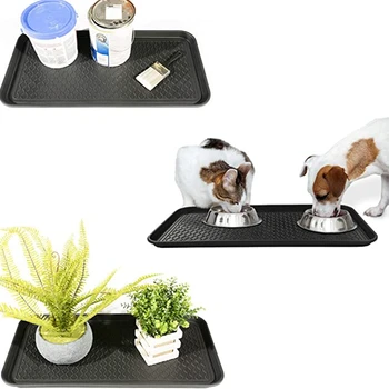 

2-Piece Household Multifunctional Plastic Shoe Tray/Plastic Tray/Plant Mat Tray/Pet Mat Multi-Purpose, Black