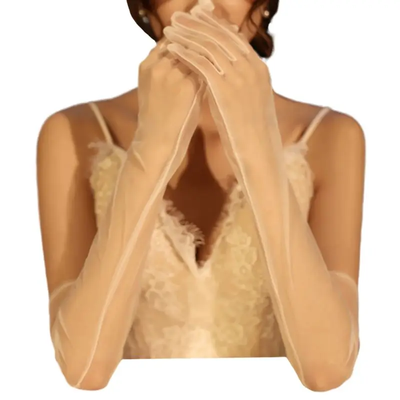 

1Pair Women Bridal Full Finger Wedding Veil Gloves Long White Mittens Photo Prop