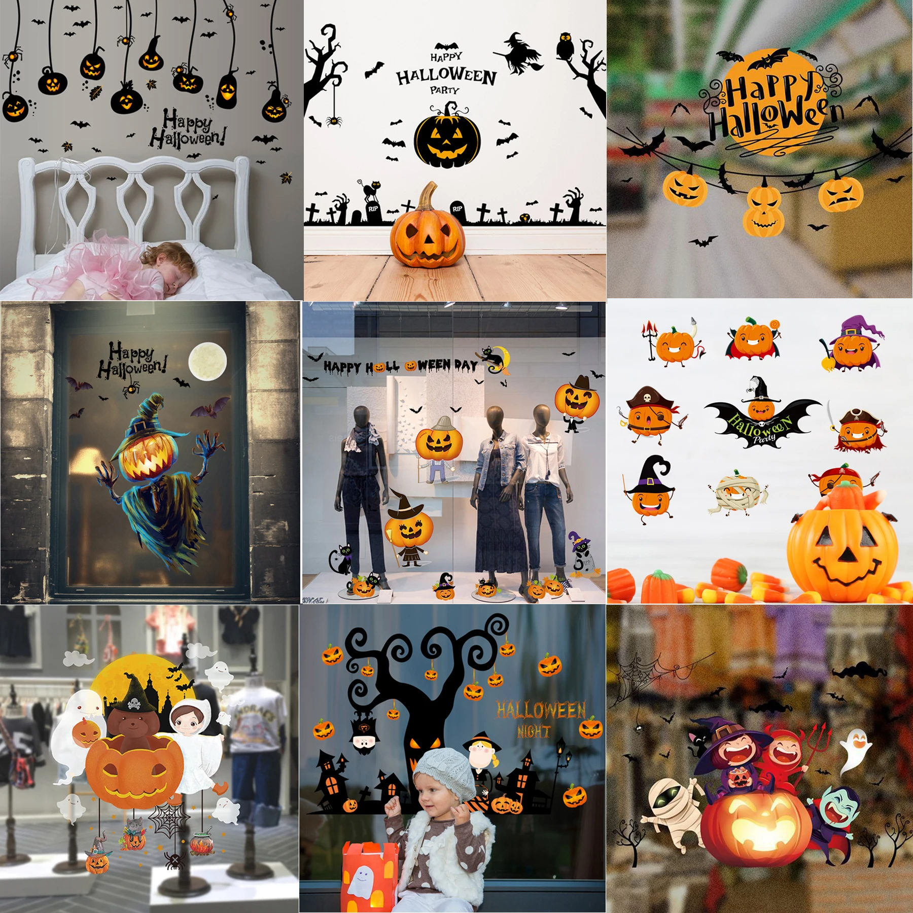 Happy Halloween Decor Pumpkin Wall Stickers Ghost Vinyl Poster Bedroom Masquerade Party Window Decoration Shop Glass Mural Decal