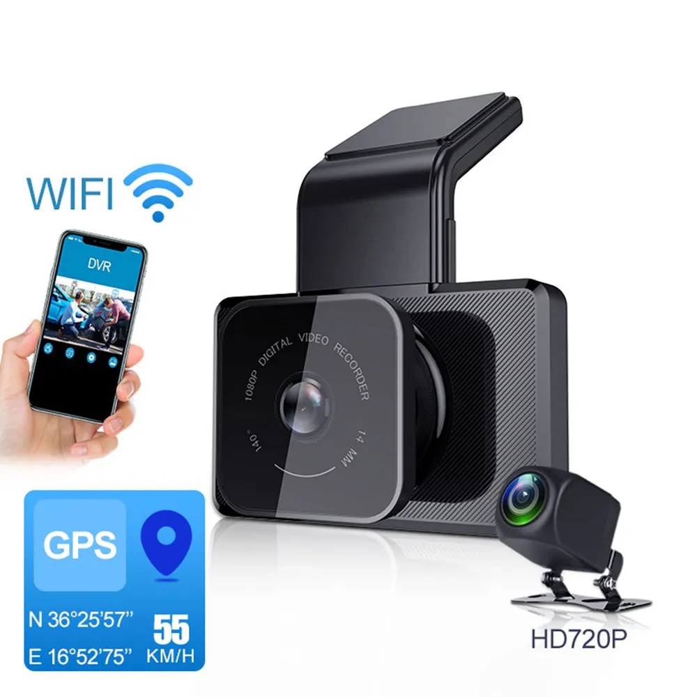 

Car DVR wifi dash cam Dual lens Rear view camera 1920x1080P 3Inch IPS Sreen APP live view GPS Track Video recorder for Car