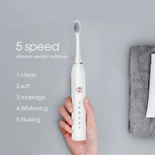 Электрическая зубная щетка sonic Wave перезаряжаемая USB зарядка мощная ультра звуковая Водонепроницаемая 5 режимов отбеливающая зубная щетка