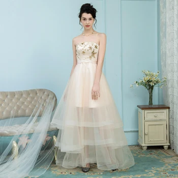 

Alagirls Light Champagne Prom Dress 2020 New Designed A Line Tulle Party Dress Strapless Formal Woman Dresses Vestido de fiesta