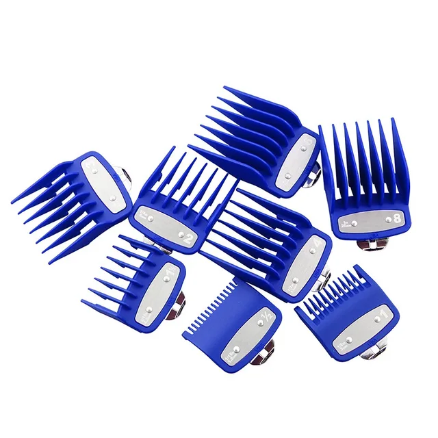 universal hair clipper cutting comb cover, barber shop trimmer protective gear accessory limit comb hairdressing tool 8pcs Blue