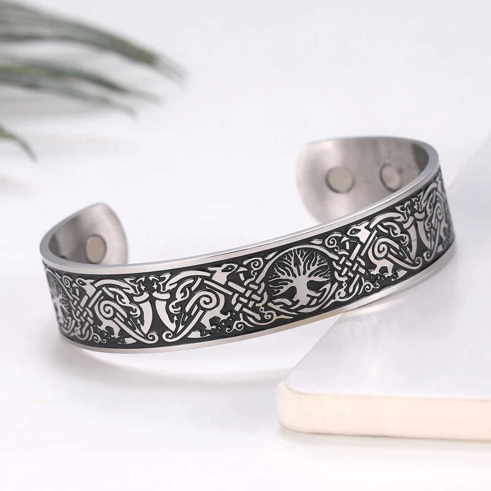 bangle 2 Браслеты, посвященные тематике викингов Бесконечные Узлы любви Древо жизни птицы 316L нержавеющая сталь манжета Магнитный браслет терапия здоровье для мужчин ювелирные изделия - Окраска металла: bangle 2