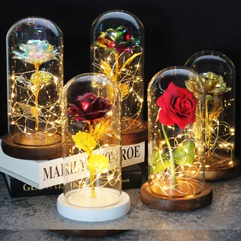 

2020 New Present Beauty And The Beast Rose In Glass Dome Forever Rose Preserved Rose Belle Rose Romantic Christmas Gift