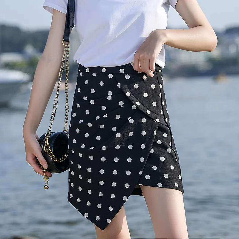 

Polka Dot Skirt Women's Summer New Style High-waisted A- line Skirt Retro Tight-Fit Irregular Short Skirt Skirt