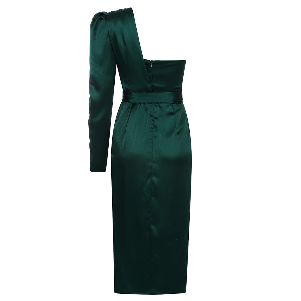 Высокое качество vestidos Зеленый одно плечо длиной до колена облегающее платье вечернее платье
